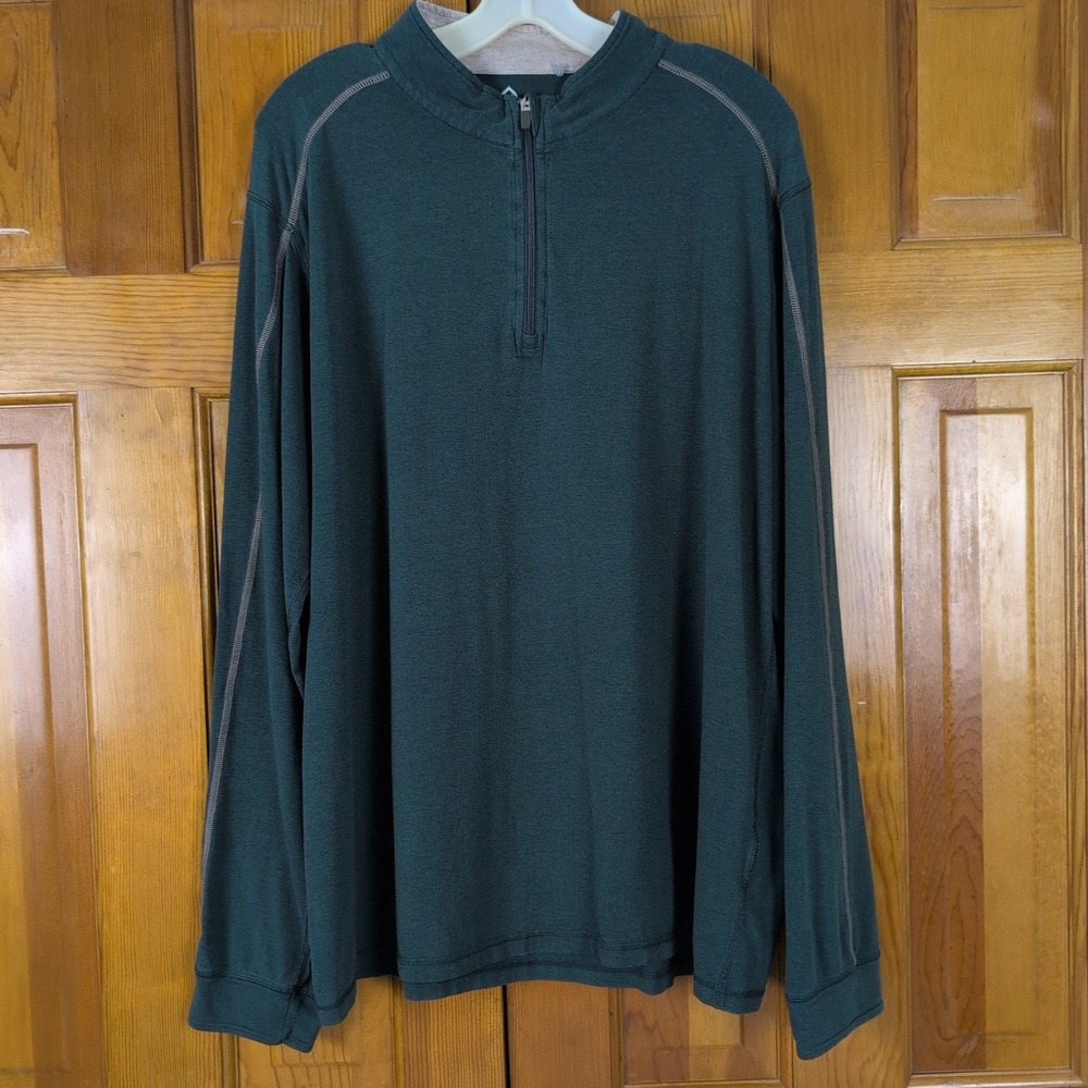Tasc Performance Bamboo 1/4 Zip Pullover Mens XL Green Heather Long Sleeve